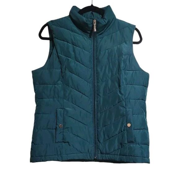 Charter Club Women's Jacket Sz Medium Green 100% Polyester Full Zip Puffer Vest - Picture 1 of 8